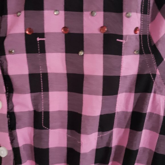 Vintage PINK VS Checkered Ruffled Rhinestones Dress Small - Picture 3 of 7